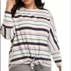 Cupio Blush Striped Fleece Lined Tie Front Dolman Sleeve Sweater Size XL